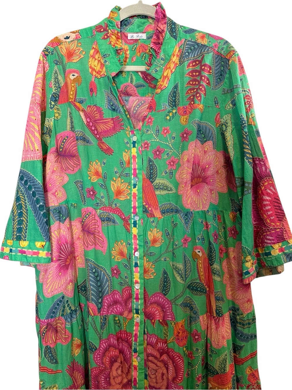 Be Boho Tropical Bold Colorful Maximalist Drop Waist Cotton Maxi Dress sz XXL - Picture 2 of 12